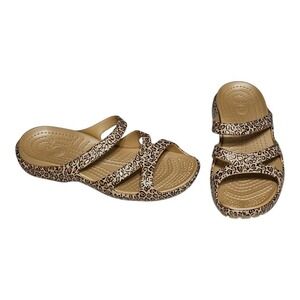 Crocs Meleen Leopard Print Sandals Women's‎ Size 8 Slip On Comfort Slides Flats